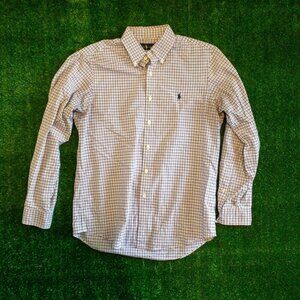 POLO RALPH LAUREN MENS CASUAL BUTTON DOWN SHIRT STRIPED BROWN BLUE WHITE SIZE M